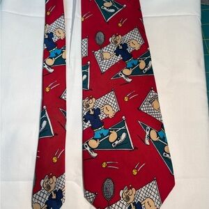Popeye Playing Tennis Men's Necktie, Red Black Blue. Whimsical